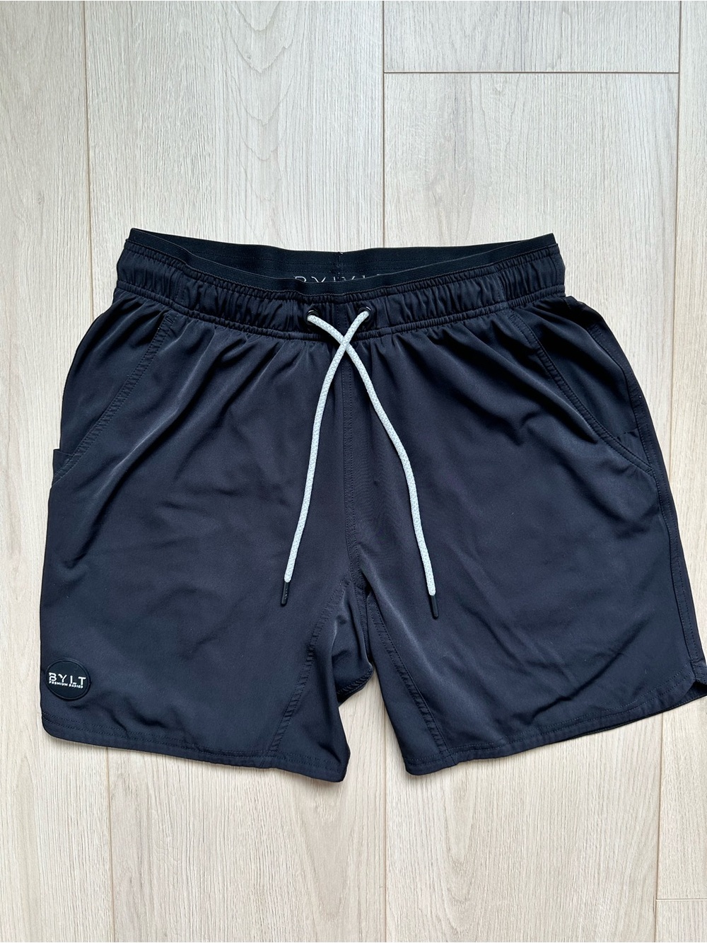 BYLT Basics Black Men's Athletic Shorts with White Drawstring and Liner